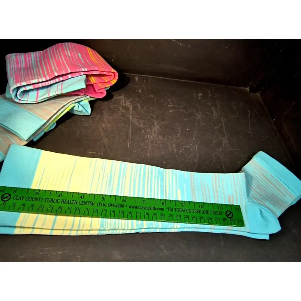 2030. 3 Pairs Toeless Compression Socks Variegated Colors Size S/M